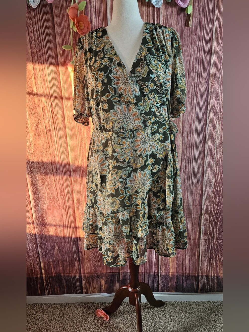 NWT Estelle Boho Beauty Faux Wrap Mini Dress Plus Size 2X